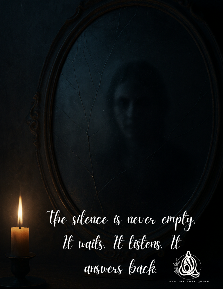 A dimly lit antique mirror cracked with age reflects a faint ghostly face beside a single burning candle, creating an eerie gothic atmosphere.